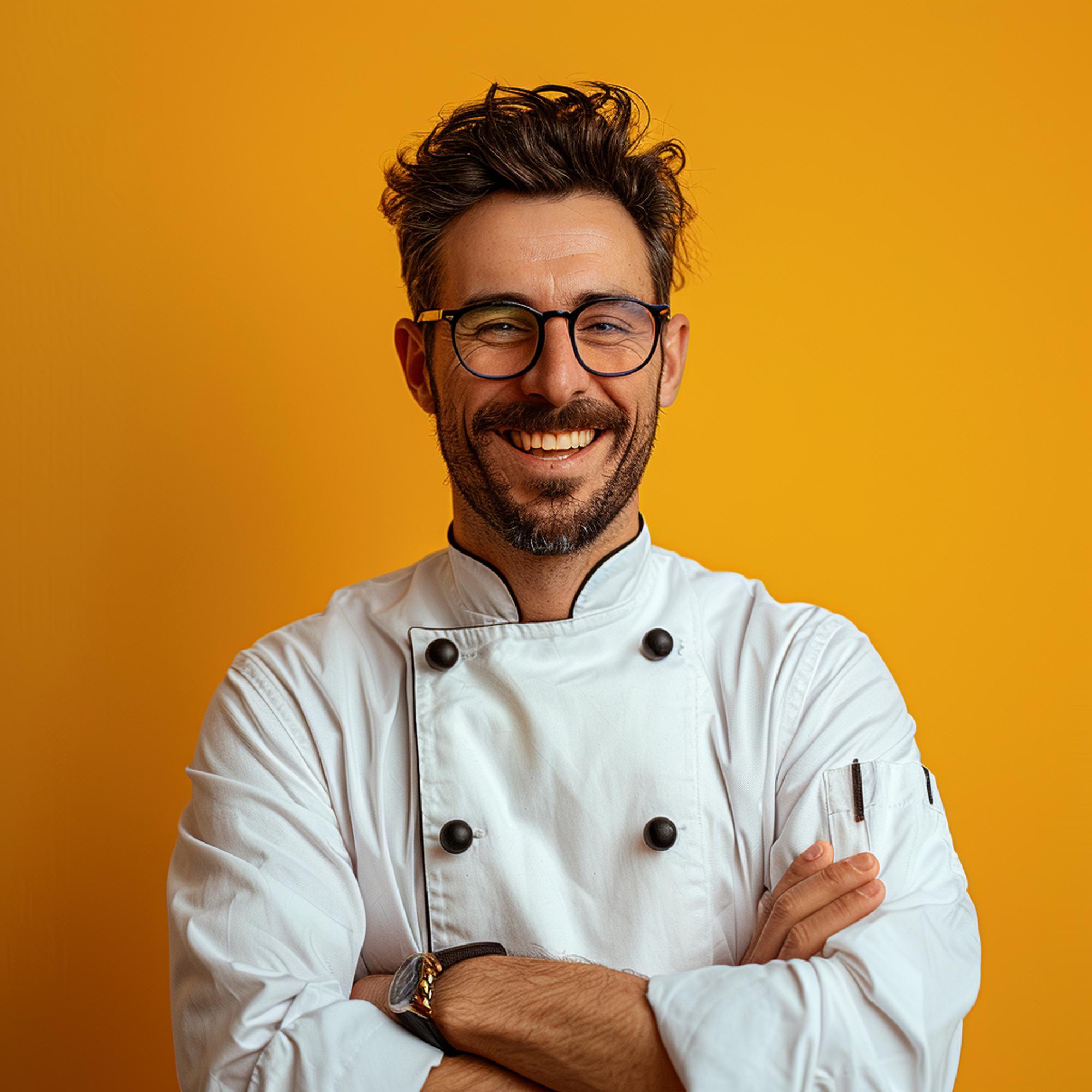 portrait of head chef smiling in kitchen